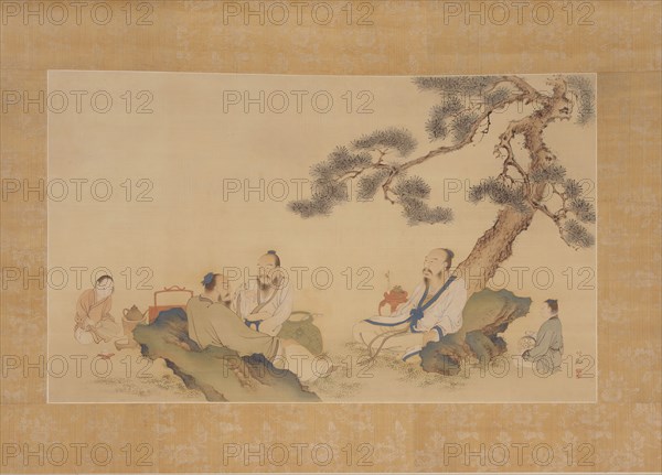 Scholars Enjoying Tea (image 1 of 2), 19th century. Creator: Nakabayashi Chikkei.