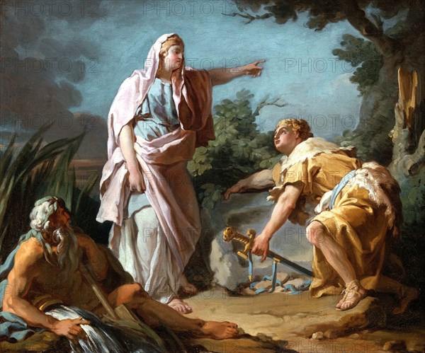 Aethra Showing her Son Theseus the Place Where his Father had Hidden his Arms , 1768. Creator: Nicolas Guy Brenet.