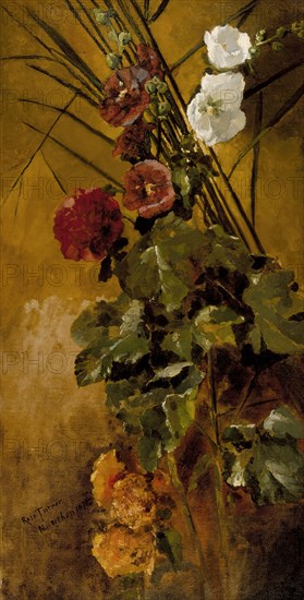 Hollyhocks, 1876. Creator: Ross Turner.