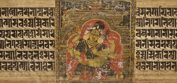 A Goddess, and the Goddess Mahapratisara, Two Folios from a Pancharaksha..., between 1160 and 1161. Creator: Unknown.