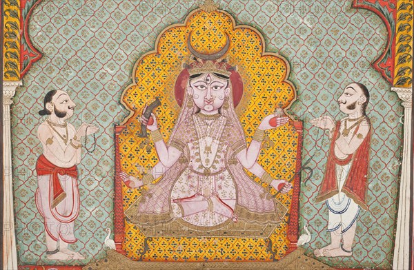 Durga Being Worshipped by Two Devotees (image 2 of 3), c1850. Creator: Unknown.