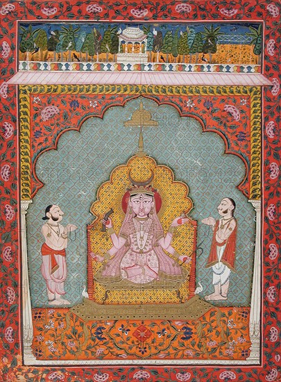 Durga Being Worshipped by Two Devotees (image 1 of 3), c1850. Creator: Unknown.