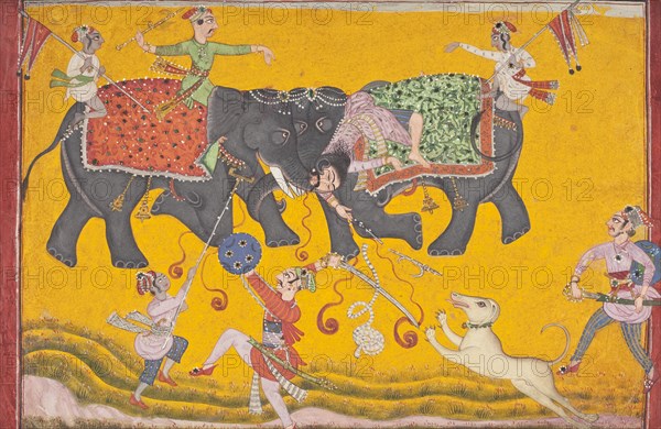 Battling Elephants (image 1 of 6), c1700. Creator: Unknown.