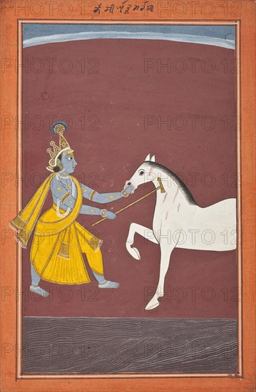Krishna Destroys the Horse Demon Keshi (recto), Folio from a Bhagavata Purana..., c1750 or later. Creator: Unknown.