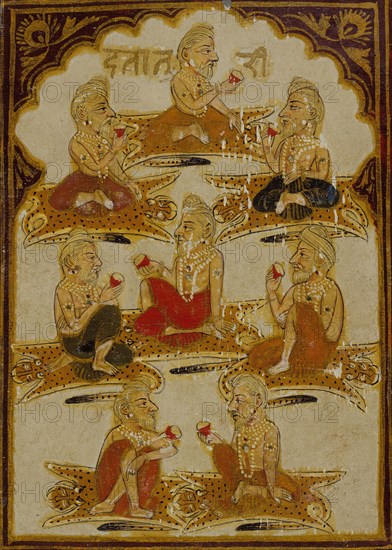 Eight Yogis, Number Eight of the Ishana Suit, Playing Card from a 32-Suit Dashavatara..., c1800. Creator: Unknown.