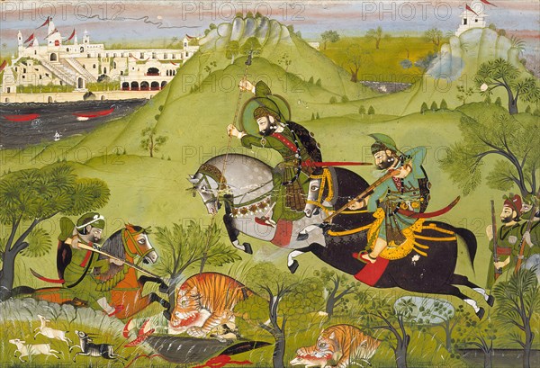 Maharana Ari Singh of Udaipur (r. 1761-73) and His Entourage at the Hunt, c1770. Creator: Unknown.
