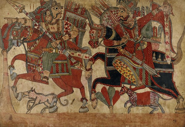 Abhimanyu Hunting, Scene from the Story of the Marriage of Abhimanyu and Vatsala..., c1850. Creator: Unknown.
