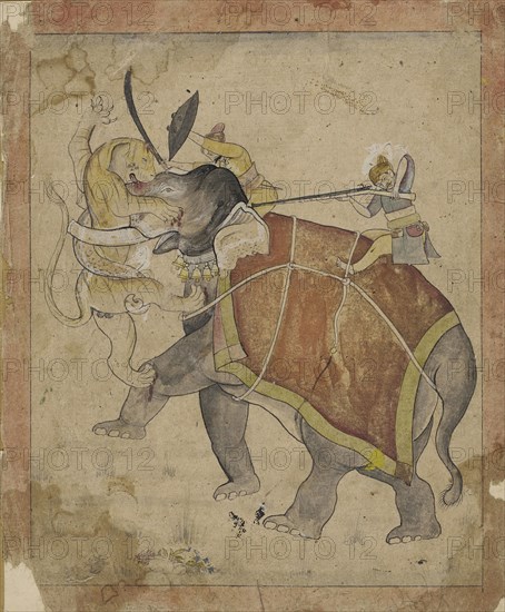 A Hunter Shooting a Tiger Attacking his Elephant, c.late 18th century. Creator: Unknown.