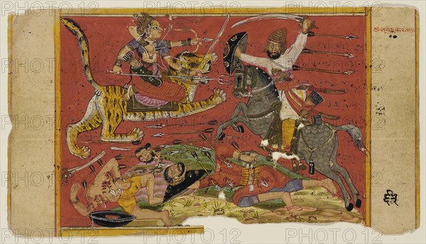 The Goddess in Battle (recto); The Goddess with Her Vanquished Foes (verso)..., c1700. Creator: Unknown.