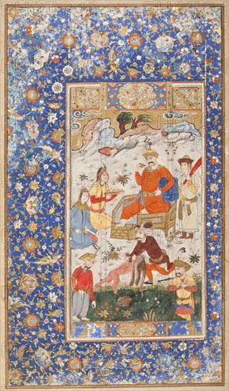 Khusraw Celebrating after Killing the Dragon, page from a manuscript of the Khamsa, 17th century. Creator: Unknown.