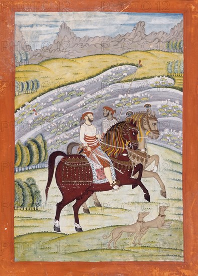 Shatrujit Singh of Datia (Reigned 1762-1801) on Horseback, c1780. Creator: Unknown.