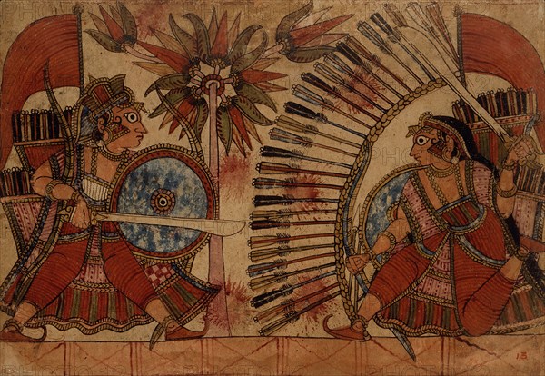 Babhruvahana Resumes his Fight with Vrishaketu (verso)..., c1850. Creator: Unknown.