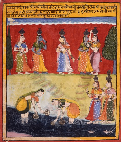 Milkmaids on the Riverbank, Folio from a Rasikapriya (The Connoisseur's Delights), c1650. Creator: Unknown.