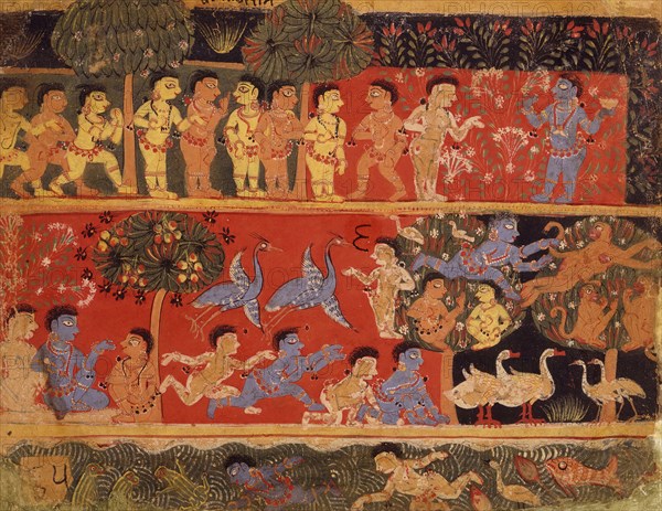 Krishna and Balarama Play with Gopas, Folio from a Bhagavata Purana..., between 1525 and 1550. Creator: Unknown.