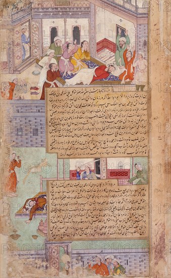 Deaths of Al-Wathiq and Muhammad B. Baiis Jalis (recto), Death of Anbakh (verso)..., c1594. Creator: Unknown.