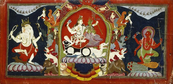 Cover of a Shakta Manuscript with Uma-Maheshvara, 1810. Creator: Unknown.