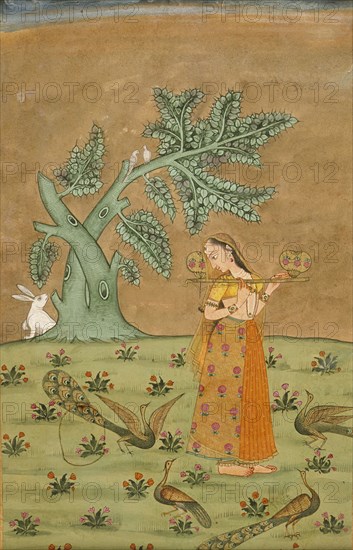 Sorathi Ragini, Wife of Megha Mallar Raga, Folio from a Ragamala (Garland of Melodies), c1750. Creator: Unknown.