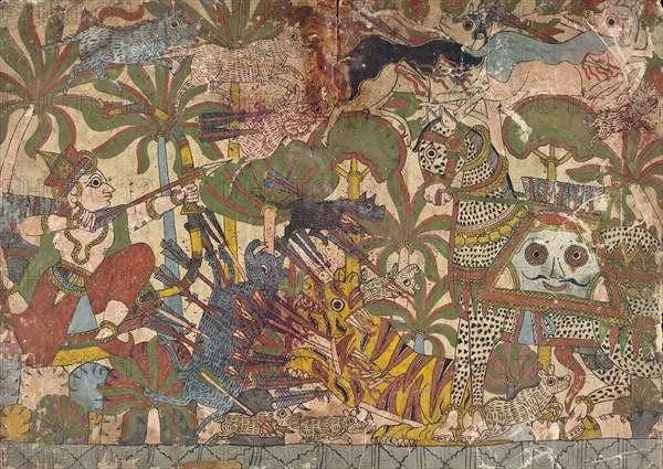 Babhruvahana Kills Animals to Save Syamakarna (recto), Babhruvahana Faces..., c1850. Creator: Unknown.