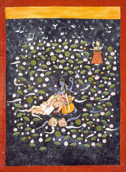 Vishnu Vanquishing the Demons Madhu and Kaitabha (recto).., c1775. Creator: Unknown.