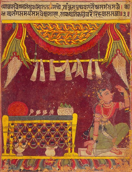 Expectant Heroine (Vasasajja), Nayika Painting Appended to a Ragamala (Garland of Melodies), c1650. Creator: Unknown.