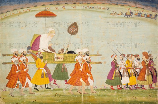 Emperor Aurangzeb Carried on a Palanquin, c1775. Creator: Unknown.