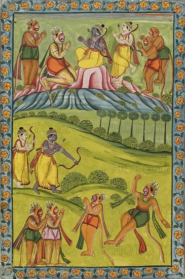 Rama Kills Vali, Folio from the "Impey" Ramayana (Adventures of Rama), between c1770 and c1775. Creator: Unknown.