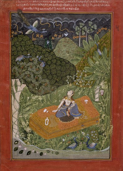 The Anxious or Expectant Heroine (Utka Nayika), Folio from a Rasikapriya..., c1760 or later. Creator: Unknown.