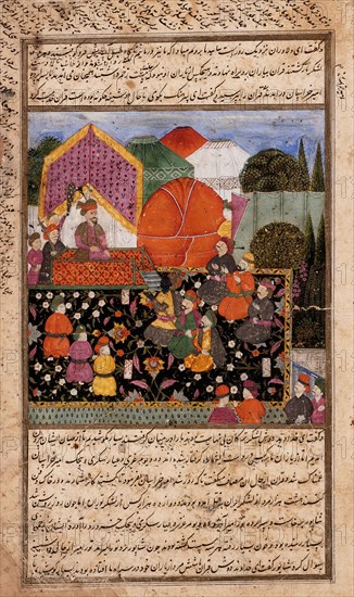 A King Enthroned on a Terrace, Folio from a Shahnama (Book of Kings), 18th century. Creator: Unknown.