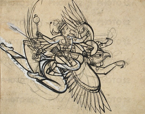 The Hindu God Vishnu Riding on His Mount Garuda, between c1750 and c1775. Creator: Unknown.