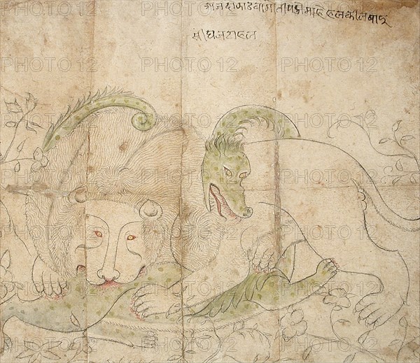 Lion Fighting a Dragon, 18th century. Creator: Unknown.