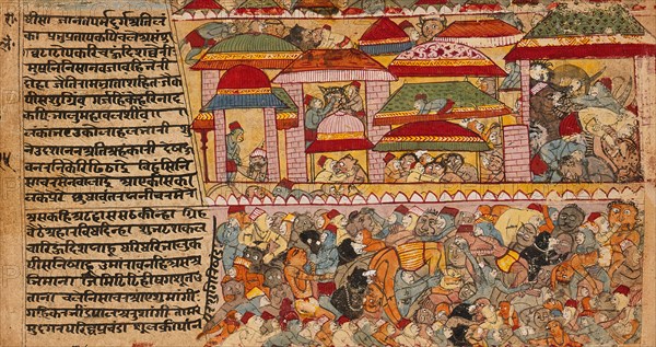 Battle Scene in a City, Folio from a Ramayana (Adventures of Rama), between c1600 and c1625. Creator: Unknown.
