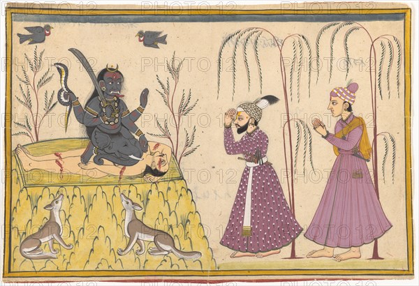 Raja Surma Sen (Reigned 1781-1788) and His Attendant Nagatu Worshipping the Goddess Kali, c1785. Creator: Unknown.