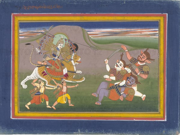 The Hindu Goddess Durga Slaying the Demon Nishumbha..., between c1825 and c1850. Creator: Unknown.