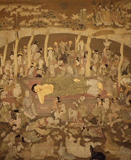Wall Hanging Depicting the Death of the Buddha (Paranirvana), c1795. Creator: Wu Daozi.