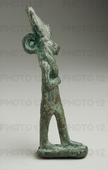 Figurine of a Lion Headed Deity Holding Knife, Late Period-Ptolemaic Period 664-30 BCE. Creator: Unknown.