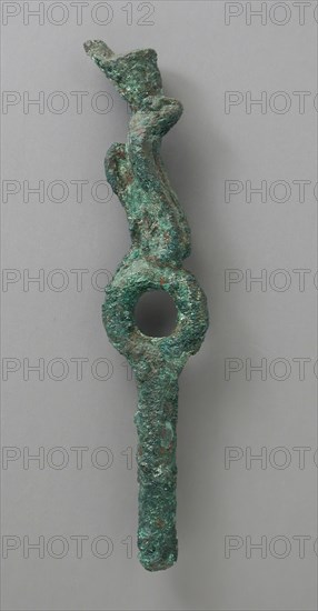 Bronze Ringed Element with Crowned Uraeus Figure, Late Period-Ptolemaic Period (711-30 BCE). Creator: Unknown.