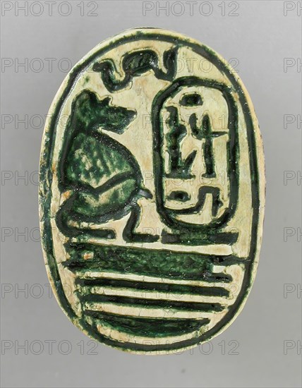 Scarab Depicting a Baboon before the Throne Name of Ramses II, 19th dynasty (1304-1201 BCE). Creator: Unknown.