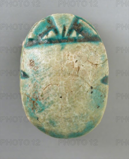 Faience Scarab Depicting a Human Figure (image 2 of 2), Perhaps 12th-16th Dynasty (1991-1600 BCE). Creator: Unknown.
