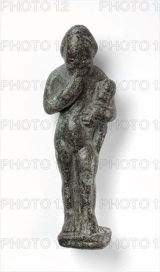 Figurine of a Standing Naked Man Holding a Baby, Ptolemaic Period-early Roman Period 200 BCE-100 C). Creator: Unknown.