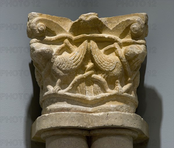 Capital Fragment with Addorsed Birds and Interlace, between 1160 and 1200. Creator: Unknown.