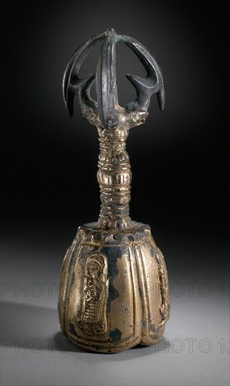 Bell with Four Deva Kings (Sach'onwang) and Handle in the Form of a Vajra (Kumgang), the Buddhist... Creator: Unknown.