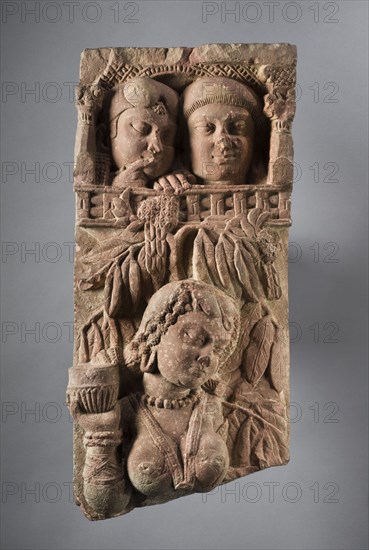 Railing Pillar with Woman and Onlookers, c.50-25 B.C.. Creator: Unknown.