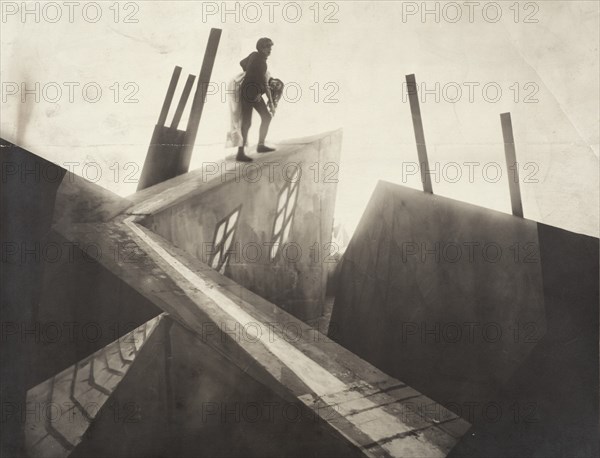 Untitled (Cesare [Conrad Veidt] Carrying Jane [Lil Dagover] across Rooftops), 1919. Creator: Anon.
