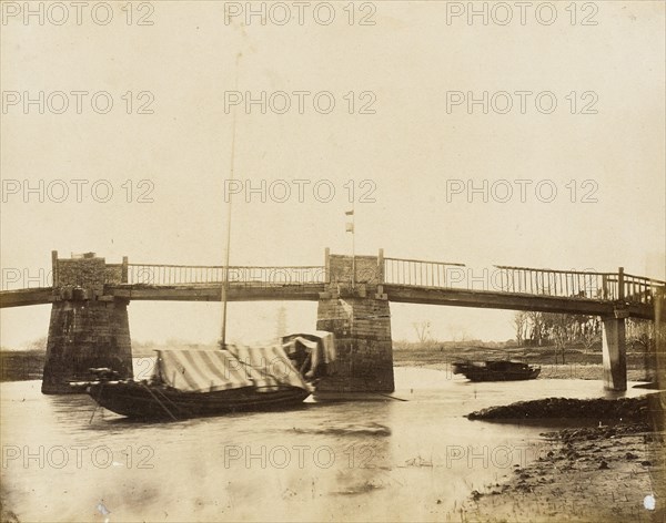 Bridge with Houseboats, China, 1860. Creator: Felice Beato.