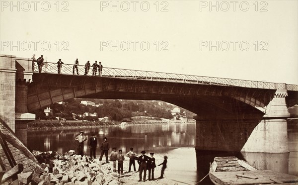 Bridge & Workers (Pont De La Mulatiere), Printed 1856 circa. Creator: Edouard Baldus.