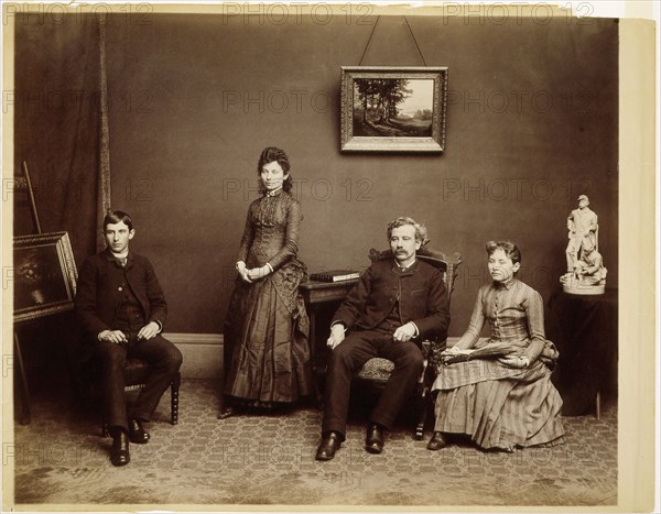 Self-Portrait with son Ashley and daughters Harriet and Nellie, c.1887. Creator: Henry Hamilton Bennett.