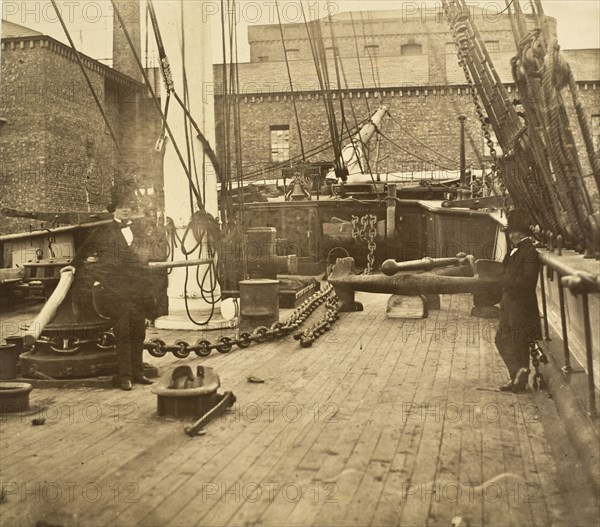 Brunel Aboard the Aphrodita, Liverpool, c.1857. Creator: Robert Howlett.