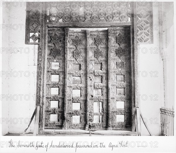 The Somnoth Gate of Sandalwood, Preserved in the Agra, Late 1860s. Creator: Samuel Bourne.