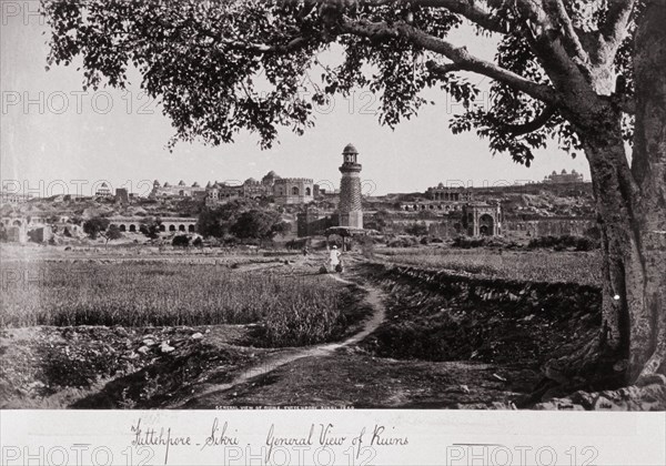 Futtehpore Sikri, General View of the Ruins, Late 1860s. Creator: Samuel Bourne.
