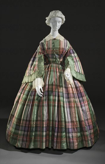 Woman’s plaid silk tafetta dress, France, c.1855. Creator: Unknown.